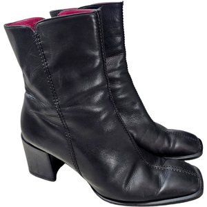 Women's Black Leather Ankle Booties with Pink Lining